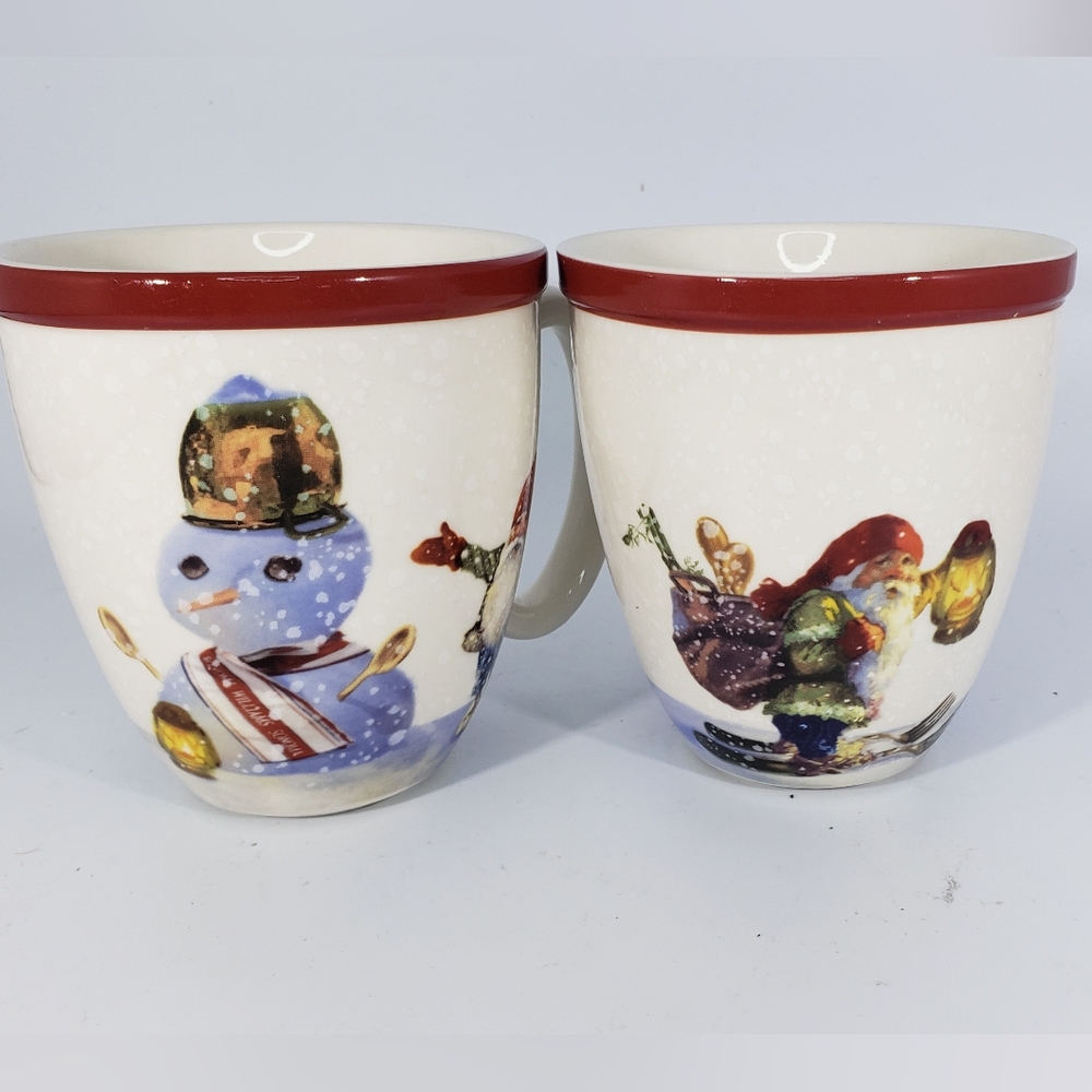 Set of 2 Large 14 oz Williams Sonoma Ceramic Christmas Mugs